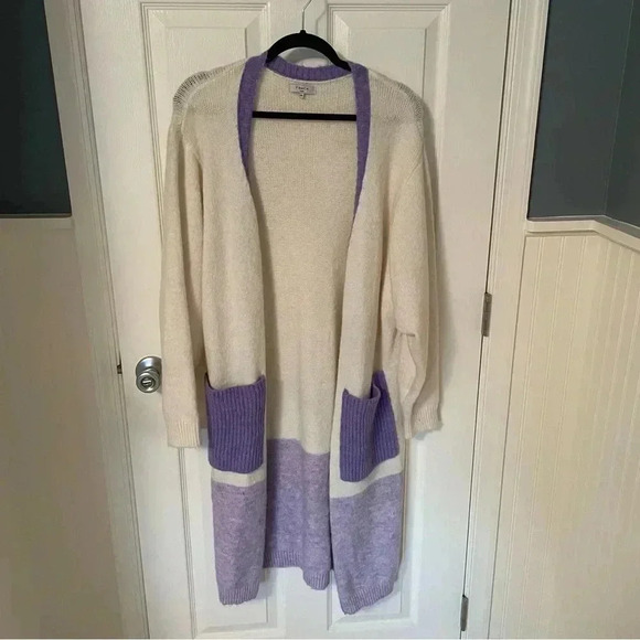 Anthropologie FRNCH Eloise Color Blocked Purple Duster Cardigan OS - Picture 1 of 7